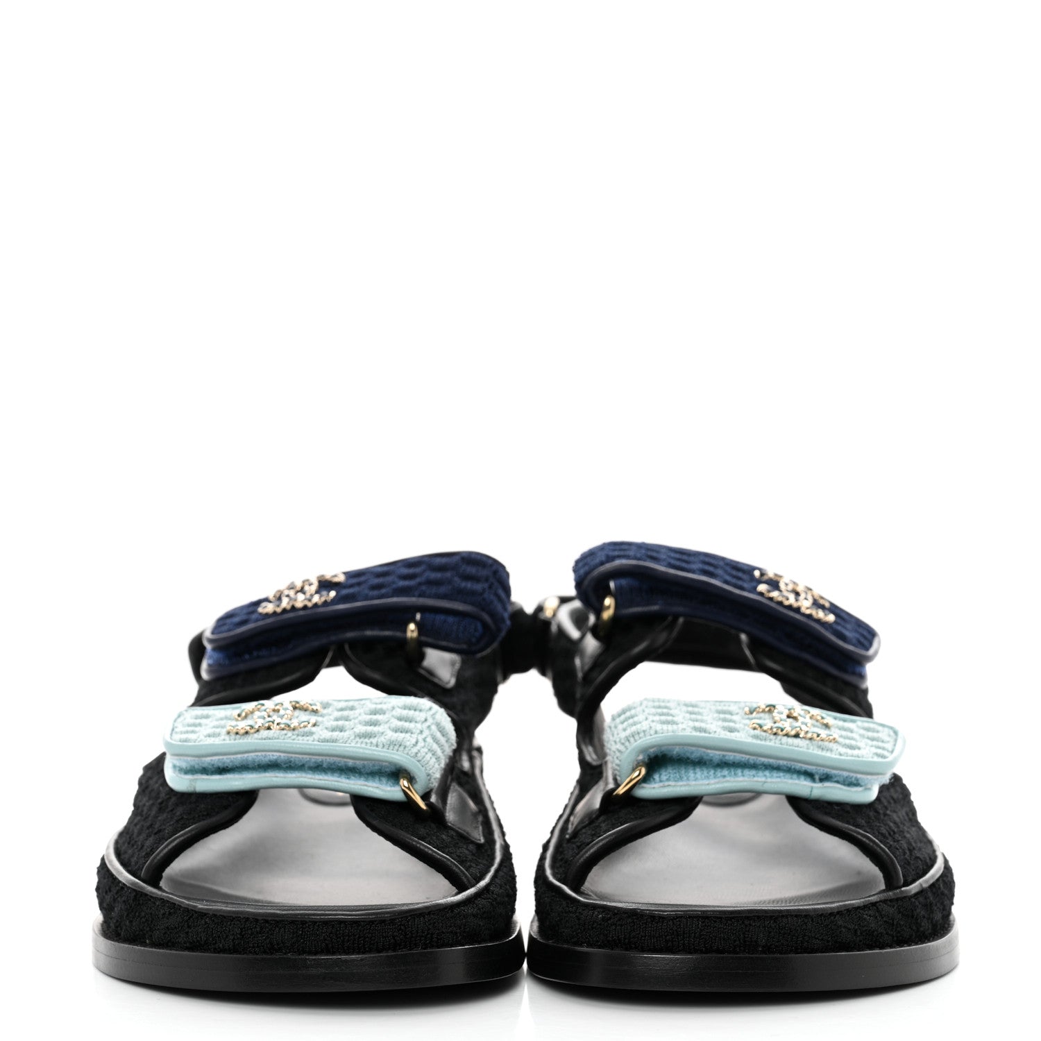 Chanel Knit Fabric Velcro Dad Sandals 38 Black Dark Blue Light Blue 2 of 9