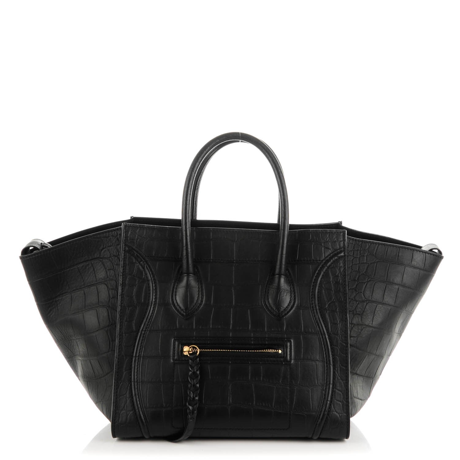 Celine Crocodile Embossed Calfskin Medium Phantom Luggage Black 1 of 7