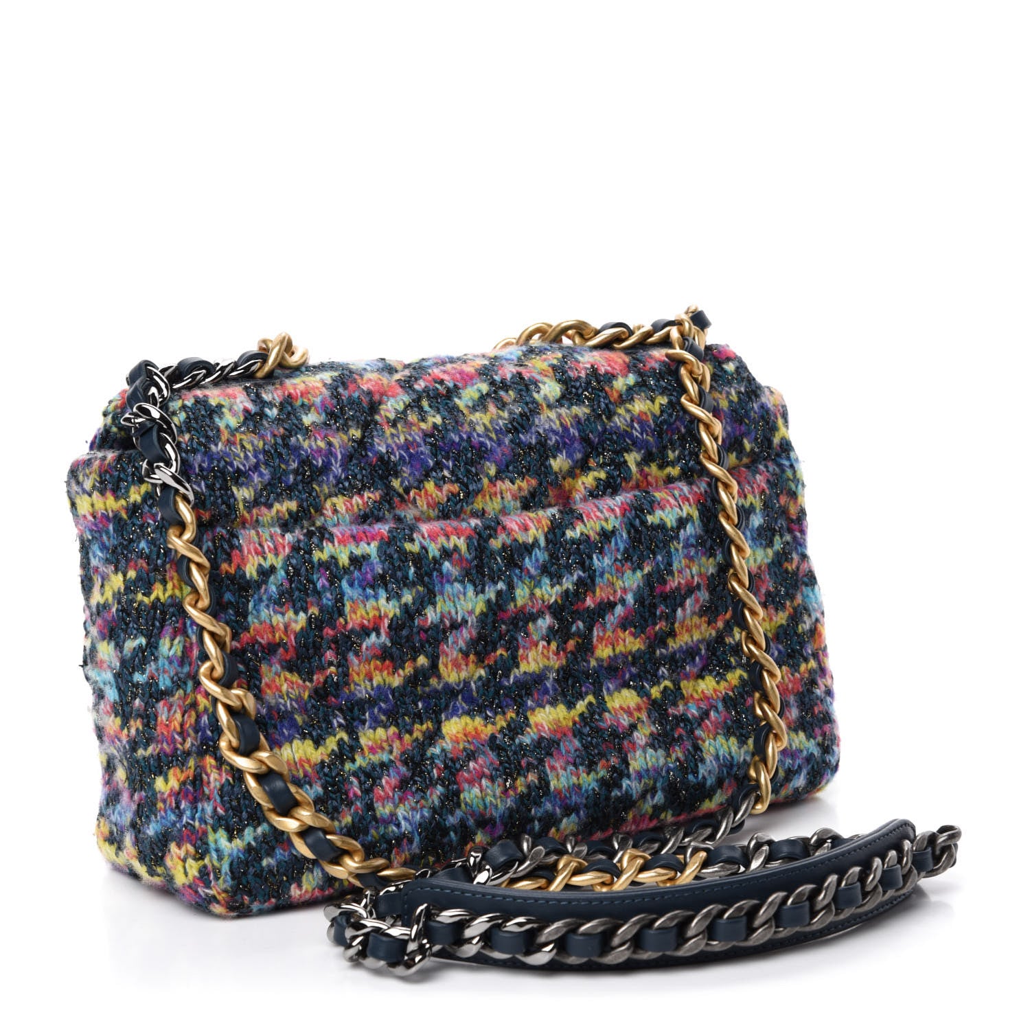 Chanel Tweed Quilted Medium Chanel 19 Flap Dark Multicolor 3 of 10