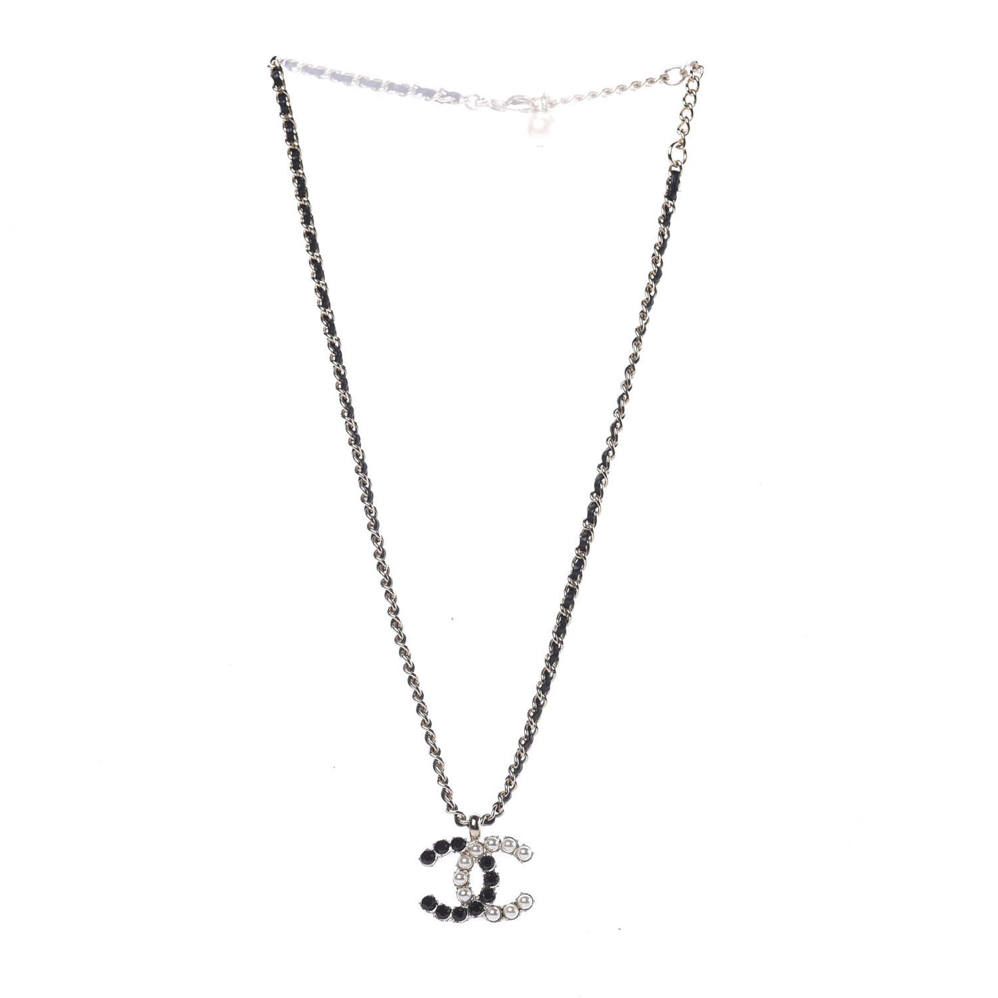 Lambskin Resin Pearl Dazzling Domino Short Necklace Gold Black