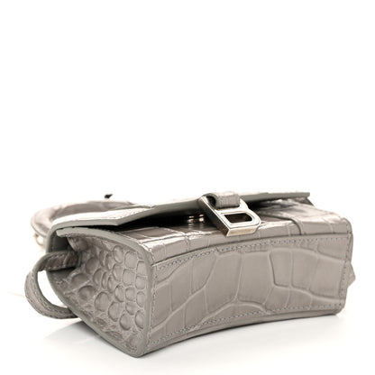Balenciaga Shiny Calfskin Crocodile Embossed Hourglass Top Handle Bag Mini Steel Grey 4 of 11
