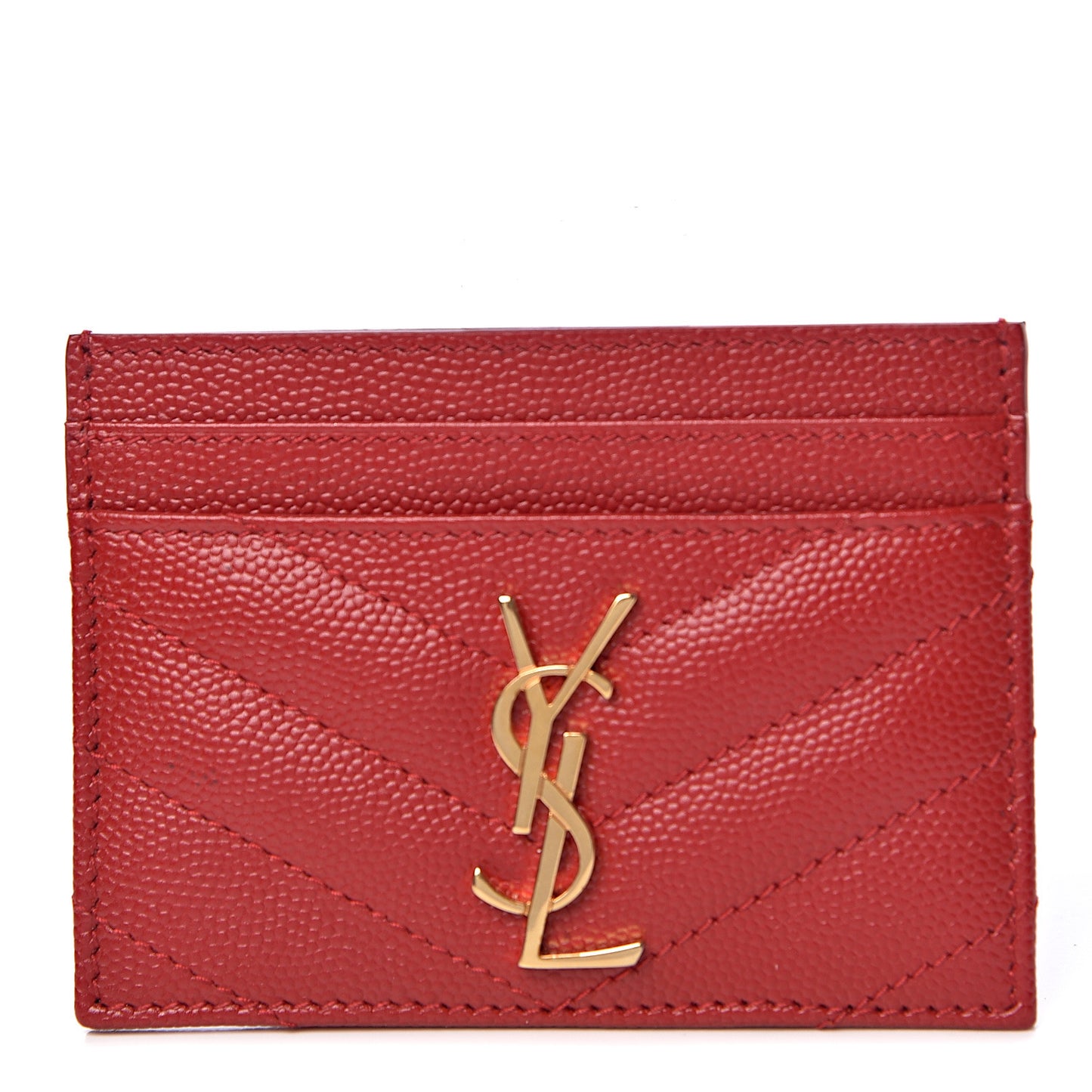 Grain De Poudre Matelasse Chevron Monogram Credit Card Case New Red
