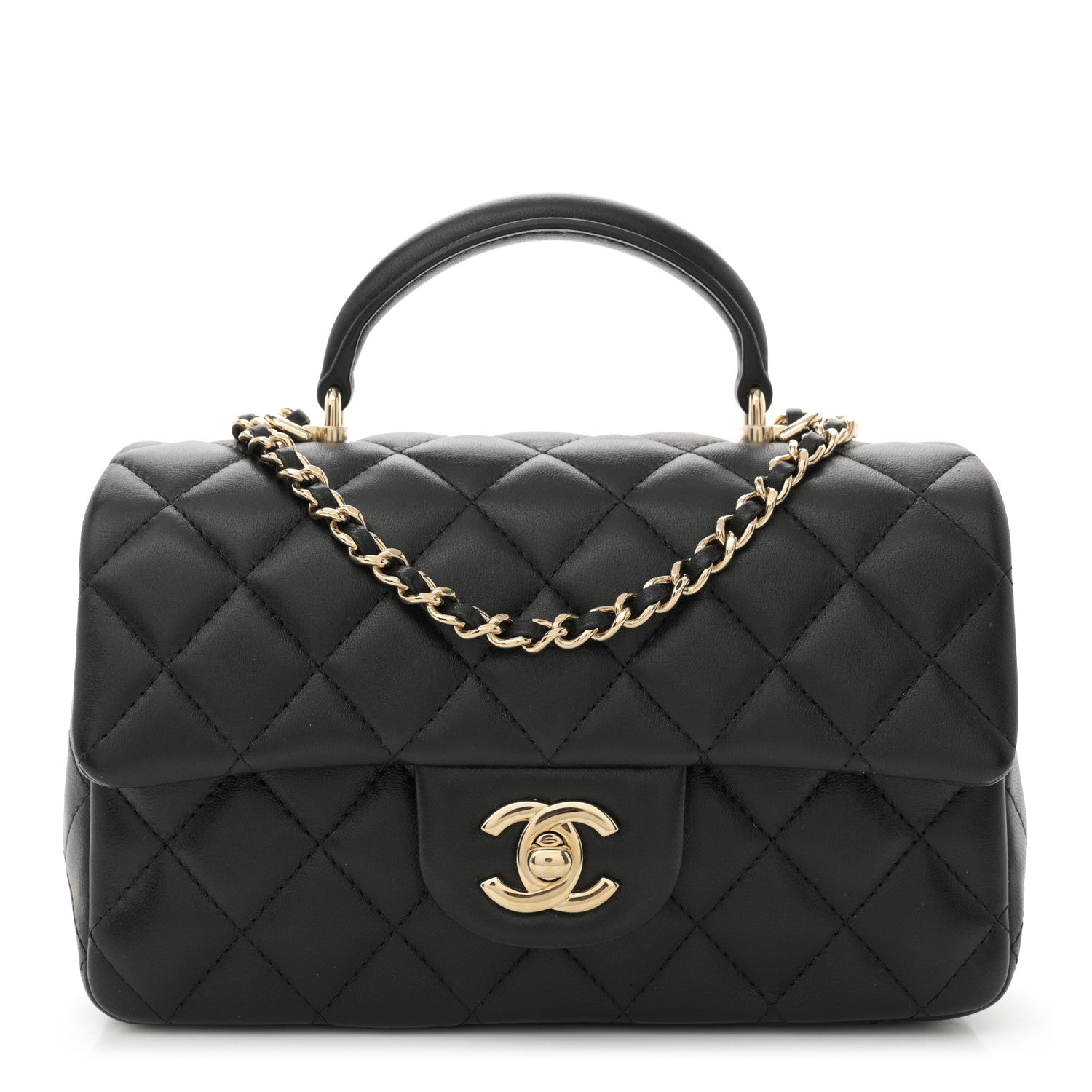 Chanel Lambskin Quilted Mini Top Handle Rectangular Flap Black 1 of 11
