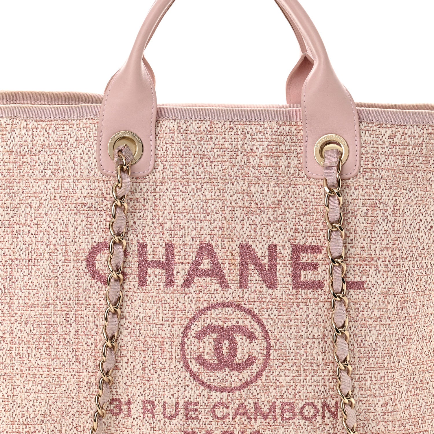 Chanel Lurex Boucle Deauville Medium Tote Pink 8 of 15