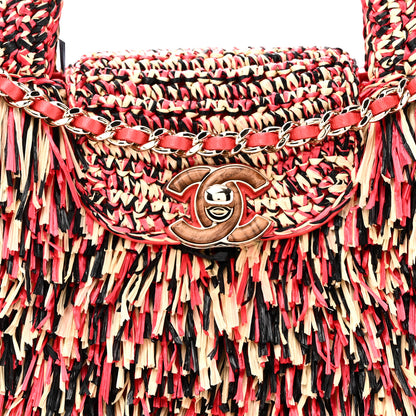 Chanel Raffia Fringe Nano Kelly Shopper Red Beige Black 8 of 10