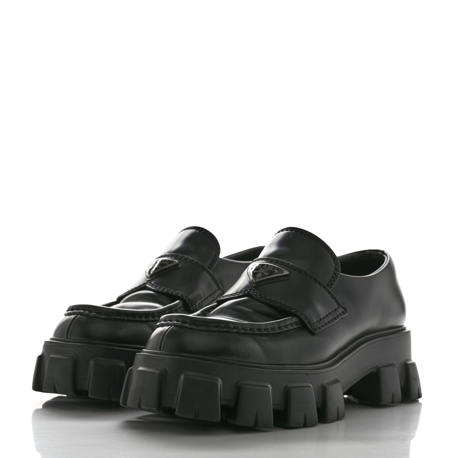 Prada Spazzolato Rois Metal Triangle Logo Mens Monolith 60mm Loafers 6 Black 3 of 8