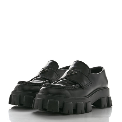 Prada Spazzolato Rois Metal Triangle Logo Mens Monolith 60mm Loafers 6 Black 3 of 8