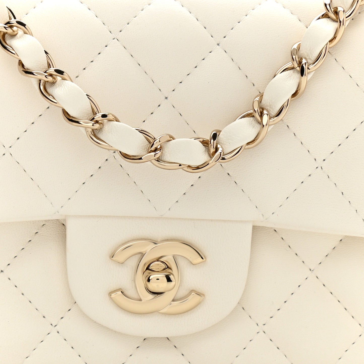 Lambskin Quilted Mini Rectangular Flap White