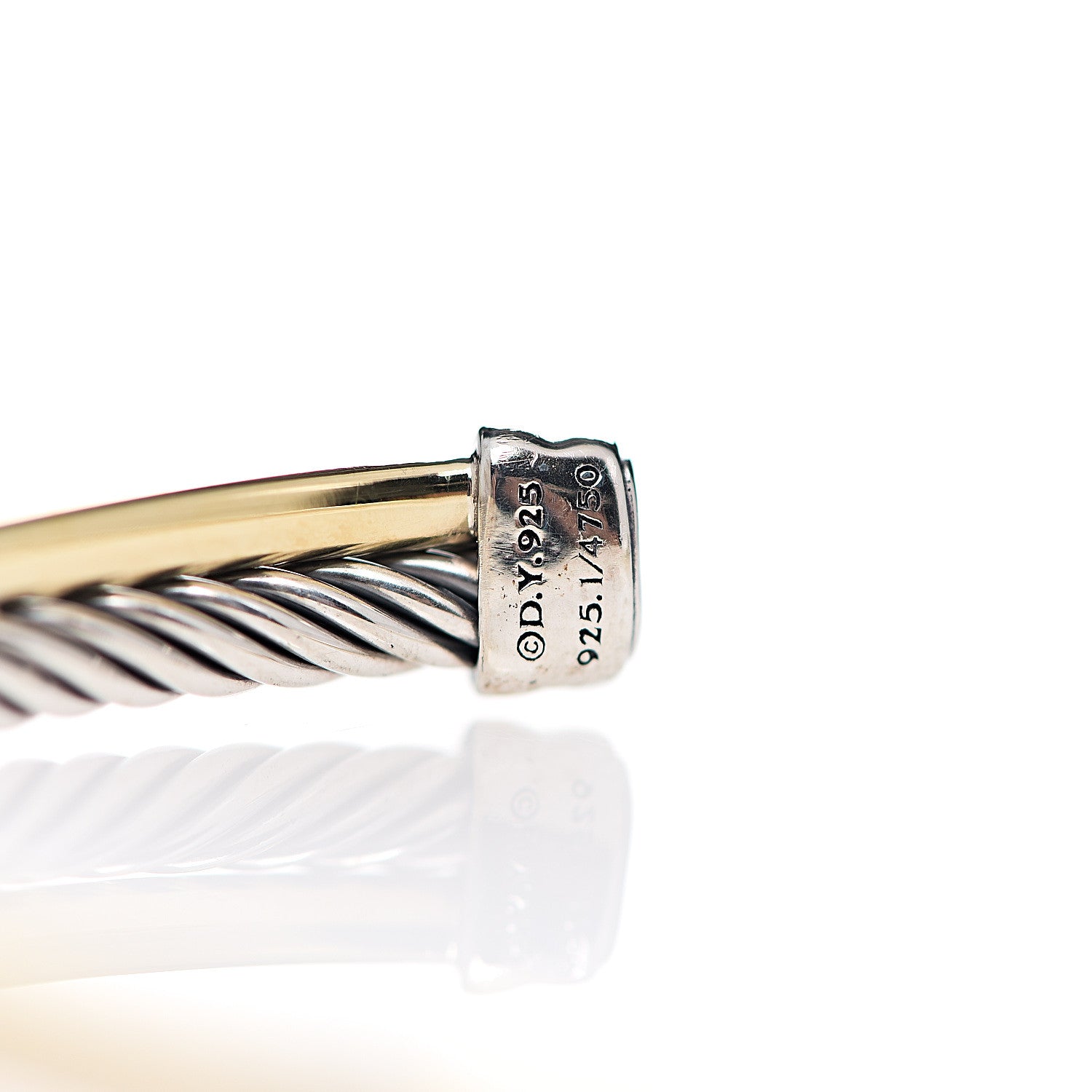 David Yurman Sterling Silver 18K Yellow Gold 3mm Crossover Cuff Bracelet 3 of 4