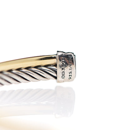 David Yurman Sterling Silver 18K Yellow Gold 3mm Crossover Cuff Bracelet 3 of 4