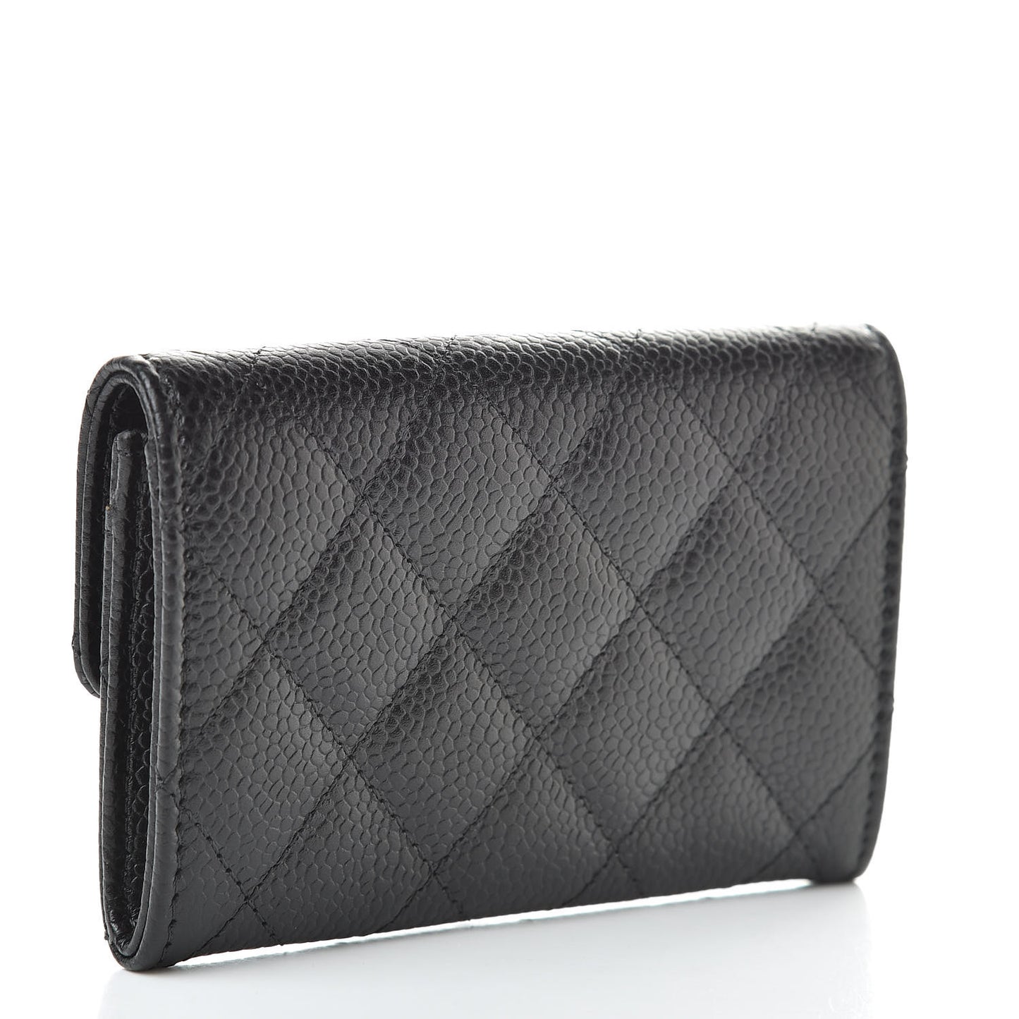 Caviar Quilted Flap Card Holder Wallet Black