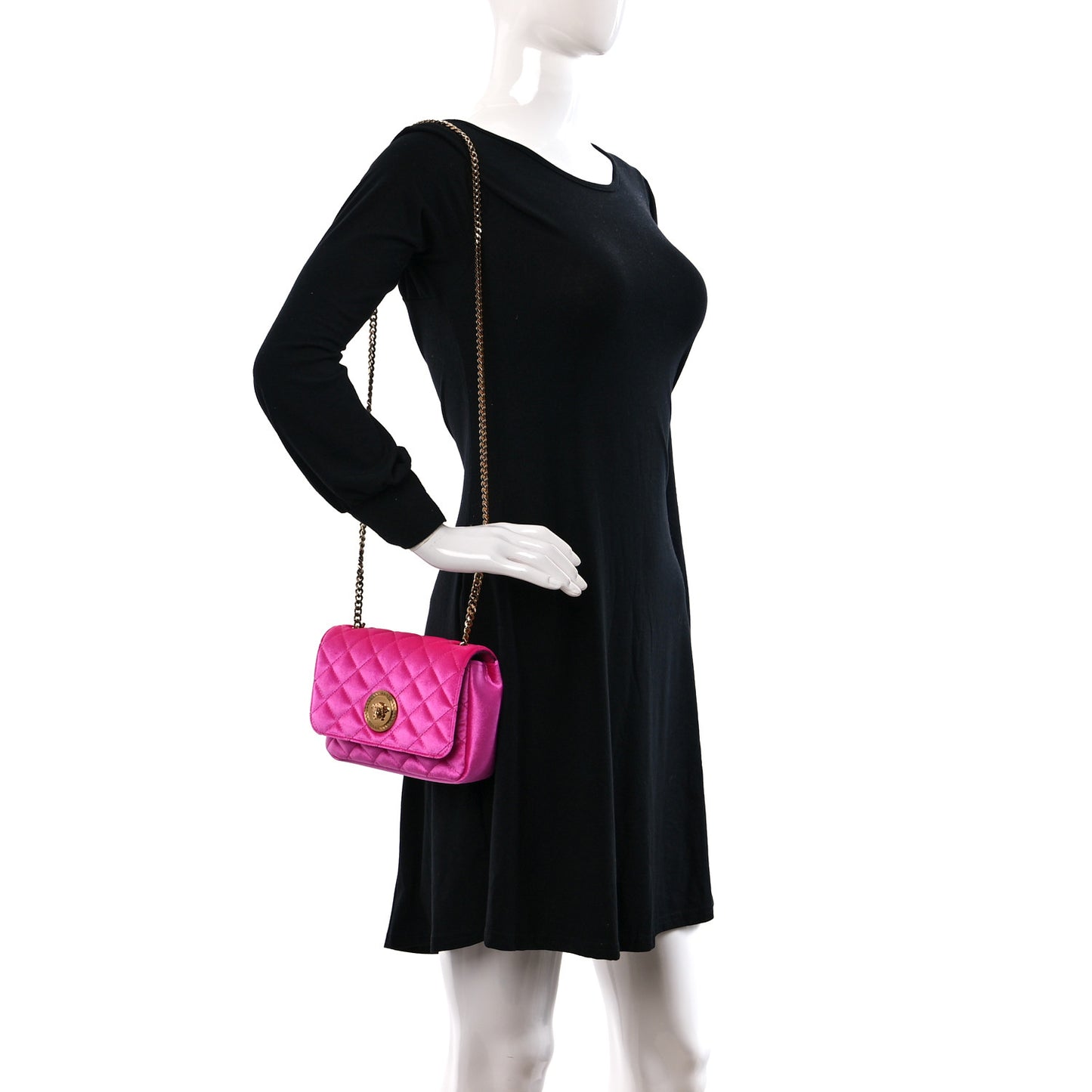 Velvet Quilted Medusa Chain Crossbody Pink