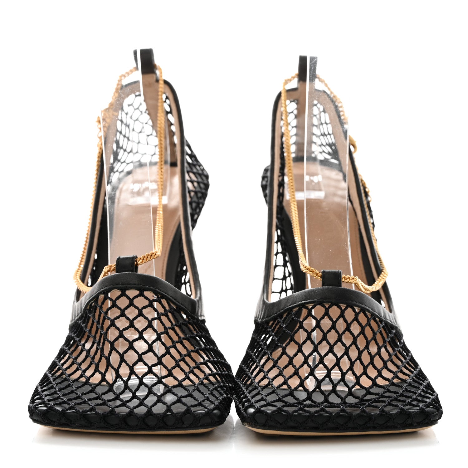 Bottega Veneta Mesh Calfskin Stretch Chain Strap 90mm Pumps 36.5 Black 2 of 8