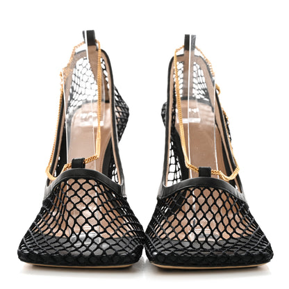 Bottega Veneta Mesh Calfskin Stretch Chain Strap 90mm Pumps 36.5 Black 2 of 8