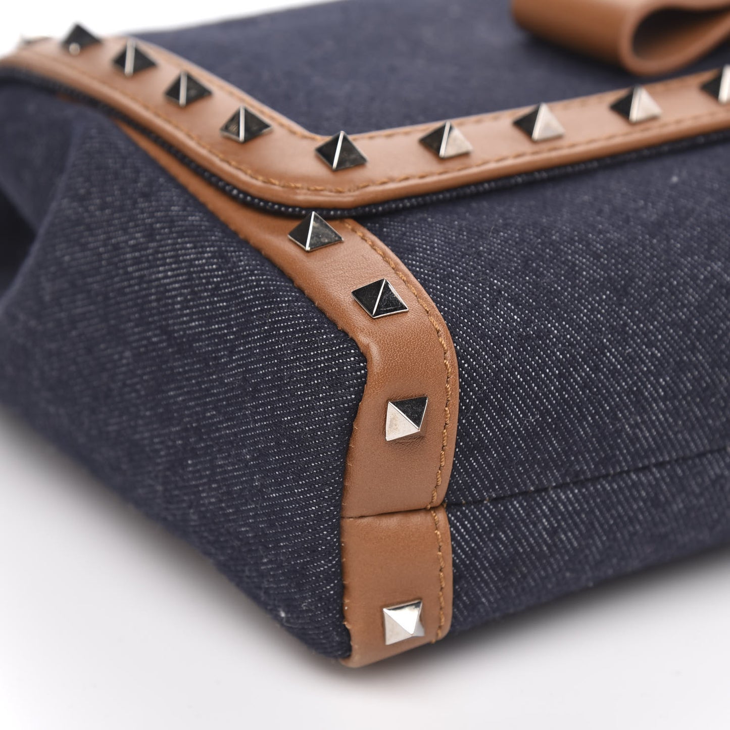 Denim Calfskin Spiked Small Sweety Charity Shoulder Bag Blue Cuoio