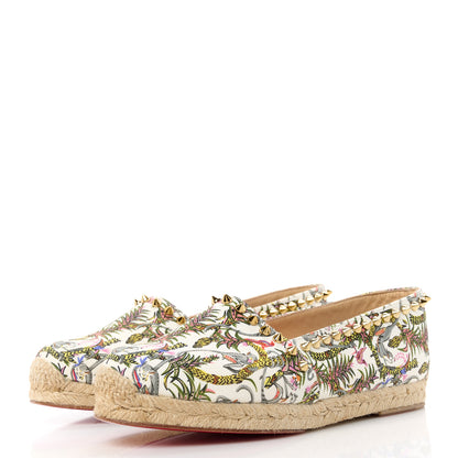 Christian Louboutin Canvas Loubi Jungle Print Ares Spikes Flat Espadrilles 36 Ivory Gold 3 of 8