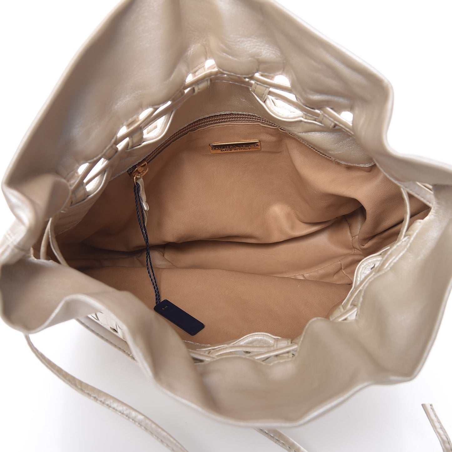 Nappa Intrecciato Drawstring Bucket Bag Silver