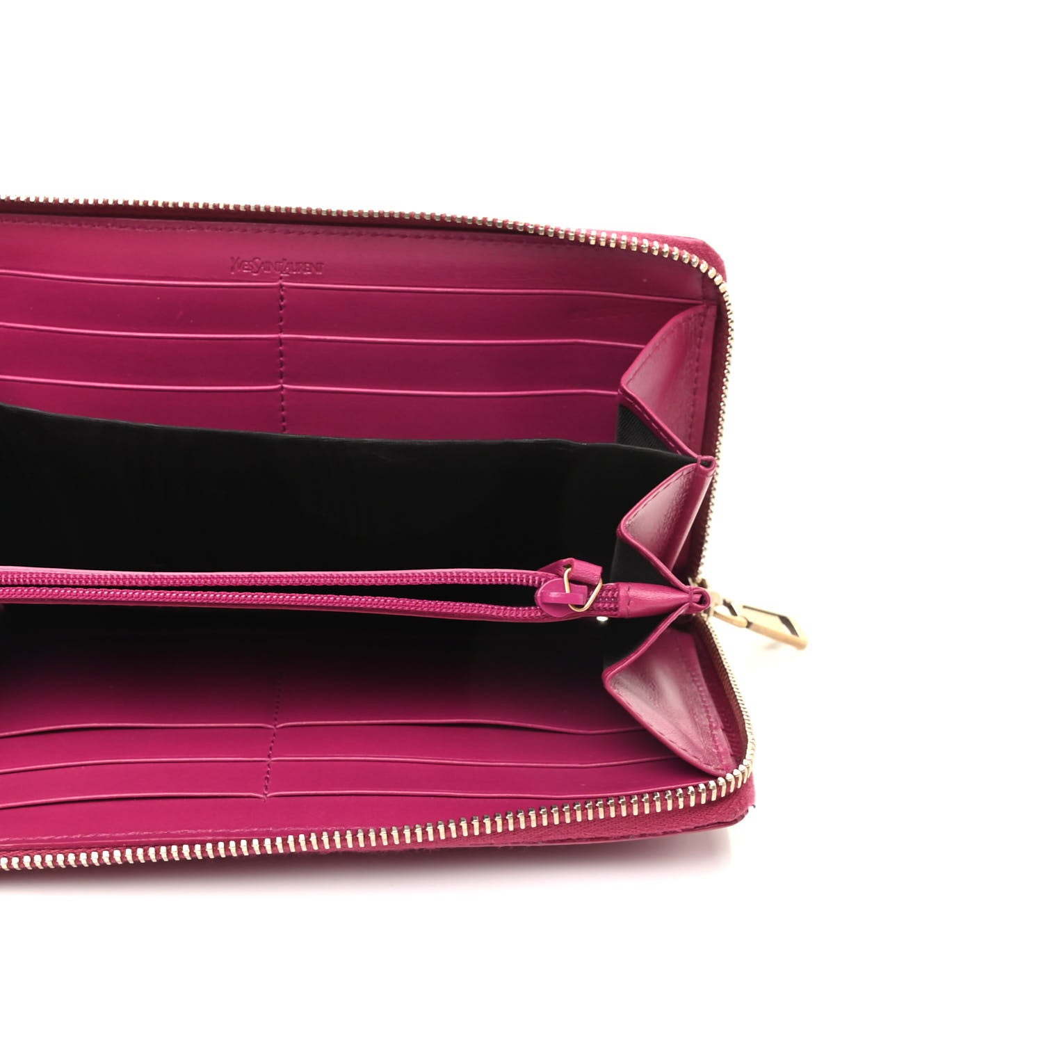 Saint Laurent Textured Patent Calfskin Belle De Jour Zip Around Wallet Fuchsia 5 of 7