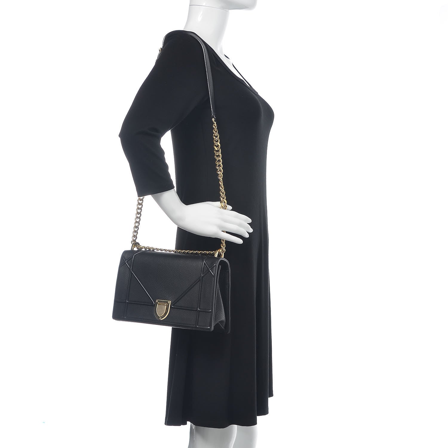 Christian Dior Grained Calfskin Medium Diorama Flap Bag Black 2 of 11
