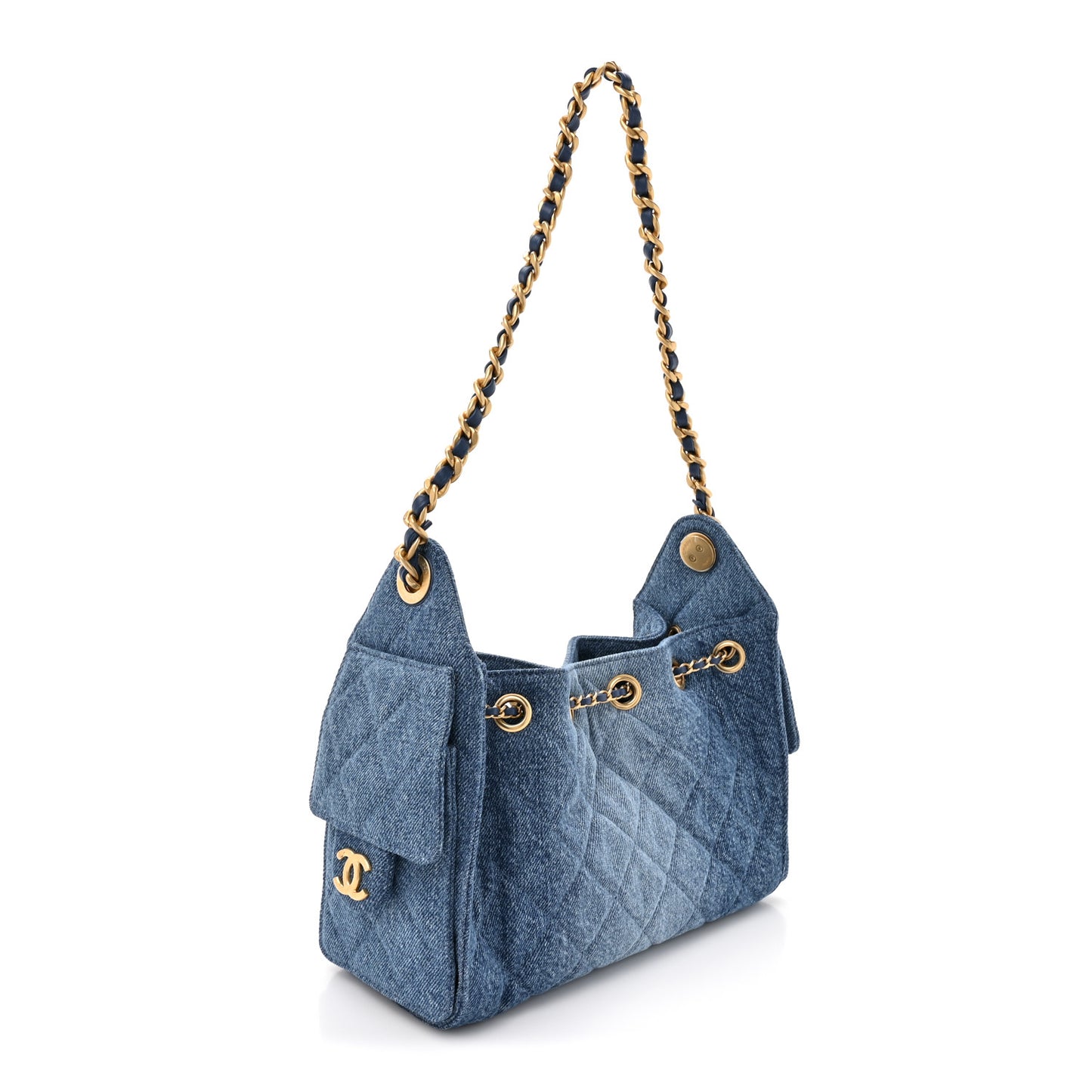 Washed Denim Quilted Mini Chanel 25 Handbag Blue