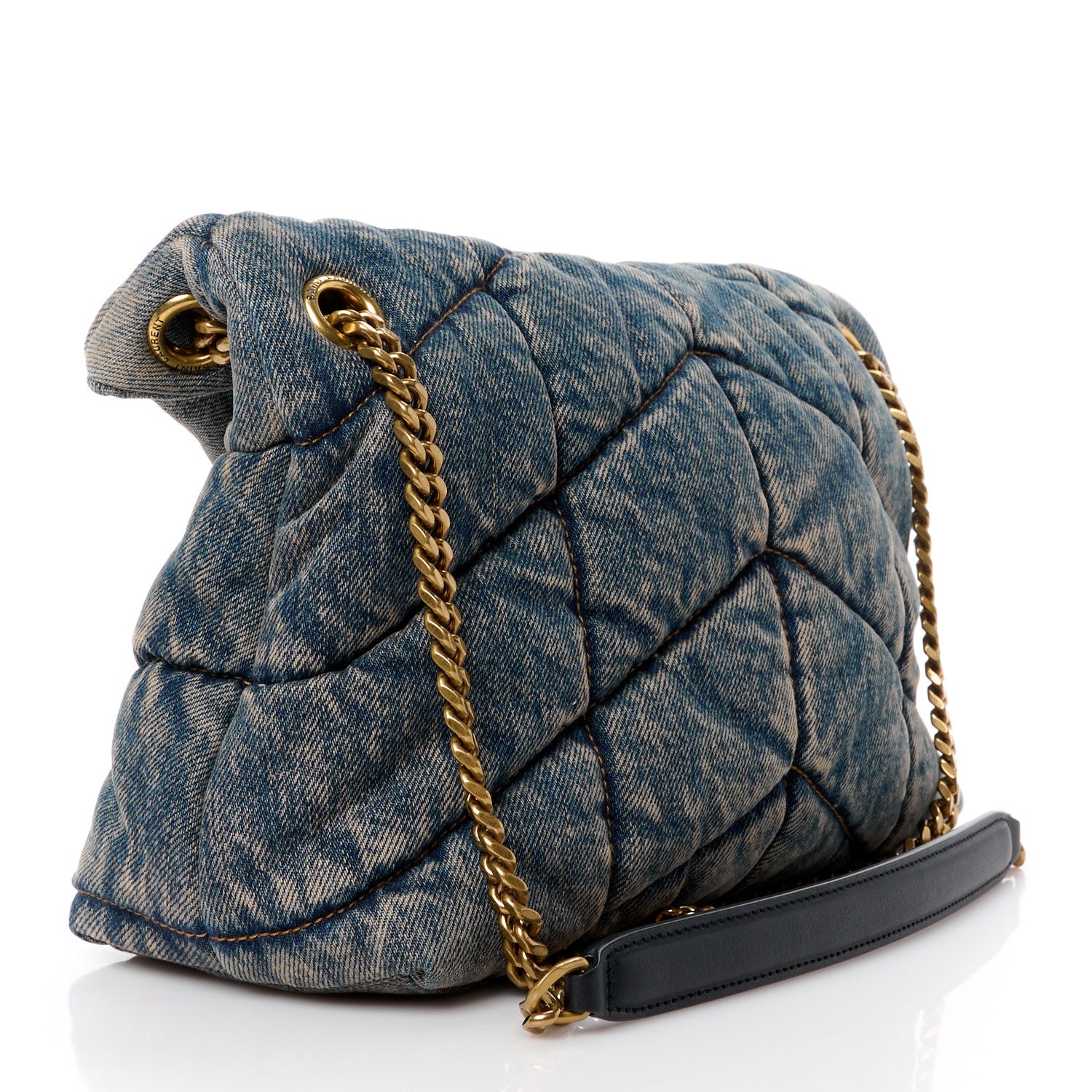 Saint Laurent Denim Quilted Small Loulou Puffer Monogram Chain Satchel Rodeo Blue 3 of 10