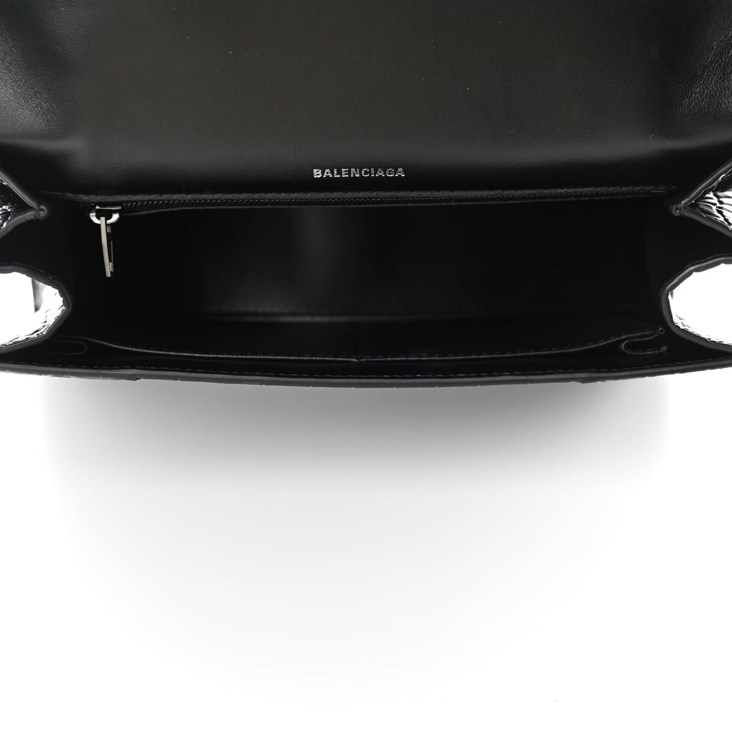 Shiny Calfskin Monochrome Crocodile Embossed Medium Hourglass Top Handle Bag Black
