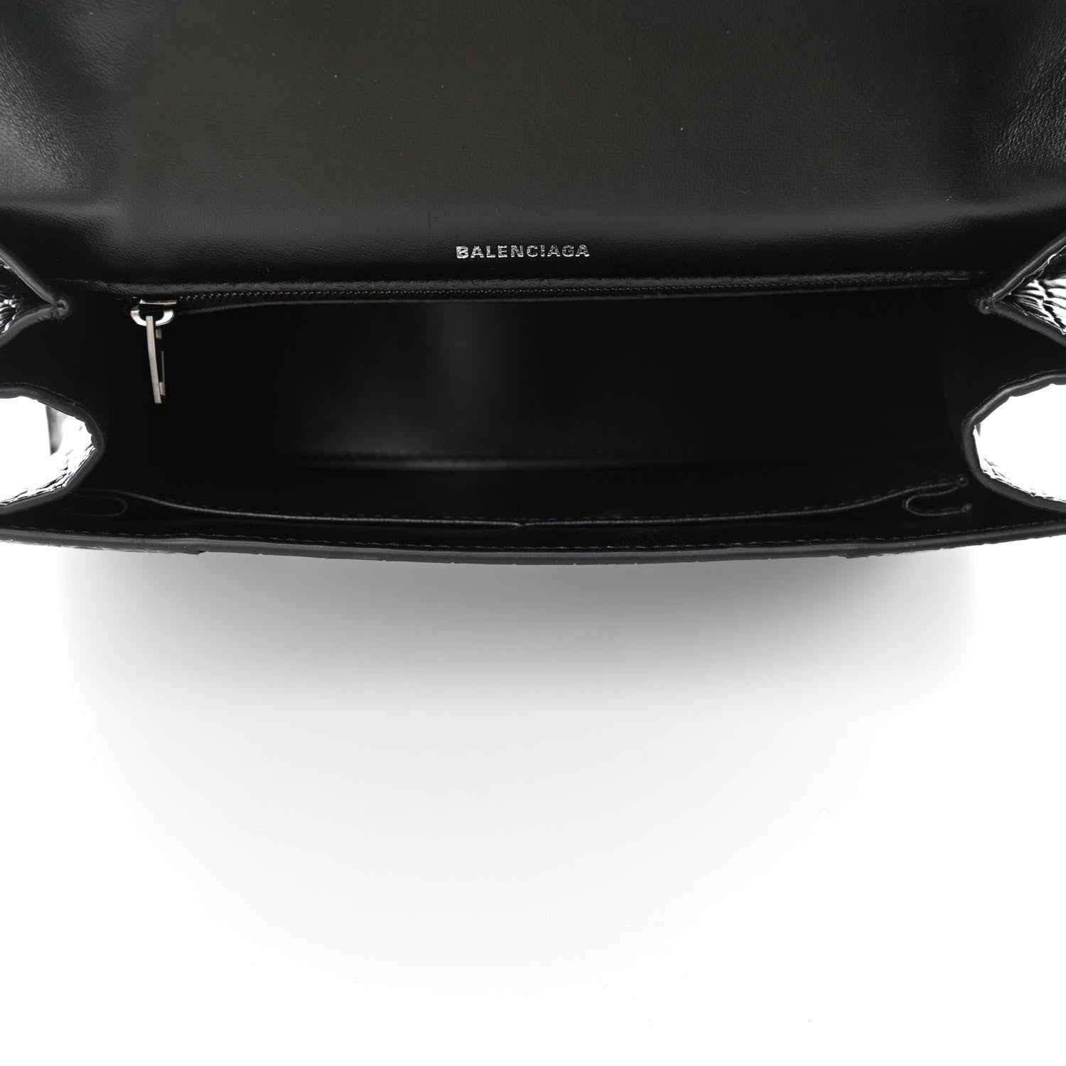 Balenciaga Shiny Calfskin Monochrome Crocodile Embossed Medium Hourglass Top Handle Bag Black 3 of 4