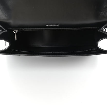 Balenciaga Shiny Calfskin Monochrome Crocodile Embossed Medium Hourglass Top Handle Bag Black 3 of 4
