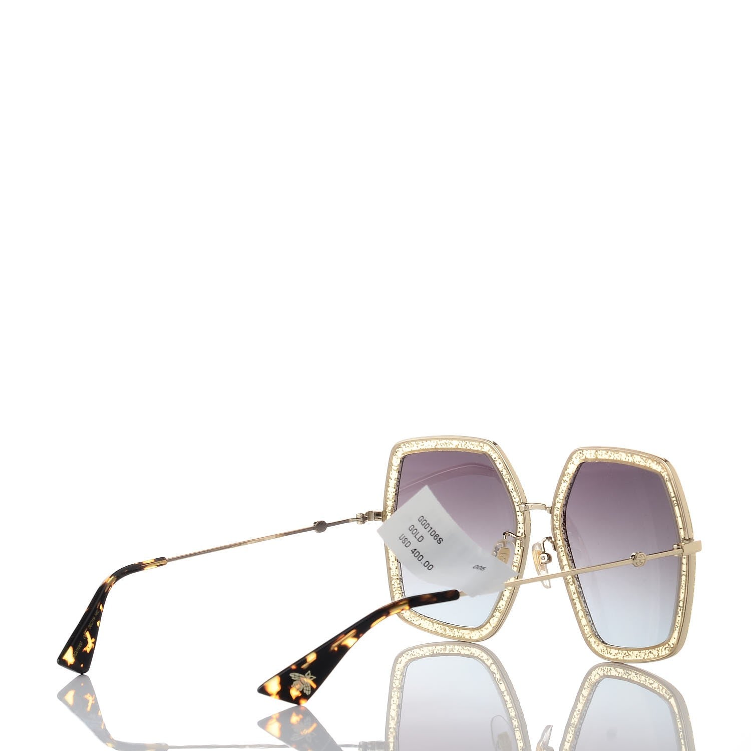 Gucci Glitter Acetate Oversize Square Frame Sunglasses GG0106S Gold 4 of 7