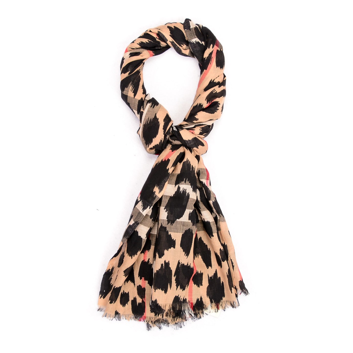 Wool Silk Animal Check Lightweight Scarf Camel