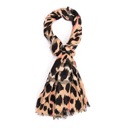 Burberry Wool Silk Animal Check Lightweight Scarf Camel 1 of 8