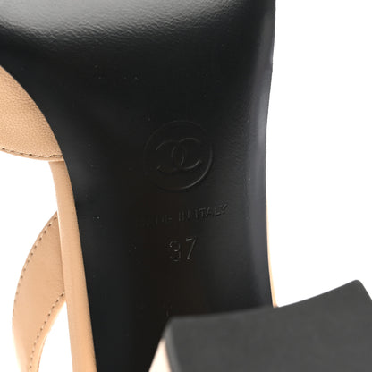Chanel Lambskin Patent Calfskin Cap Toe CC Slingback Pumps 37 Beige Black 7 of 10