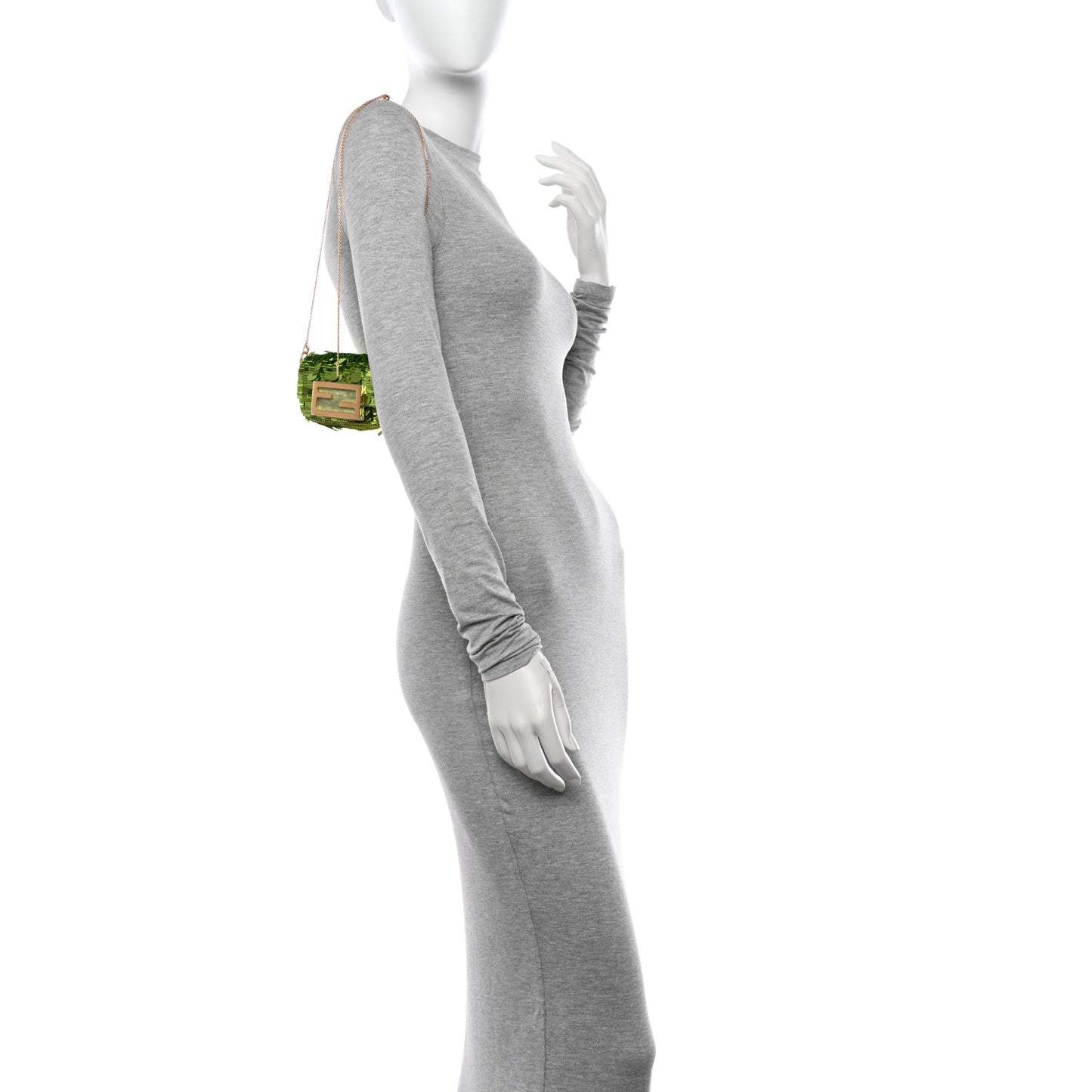 Sequin Paillettes Shiny Nappa Sex and the City Nano Maxi Buckle Baguette Charm Wasabi