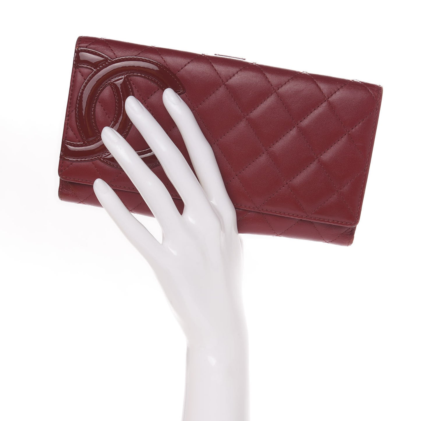 Calfskin Quilted Cambon Long Double Wallet Red