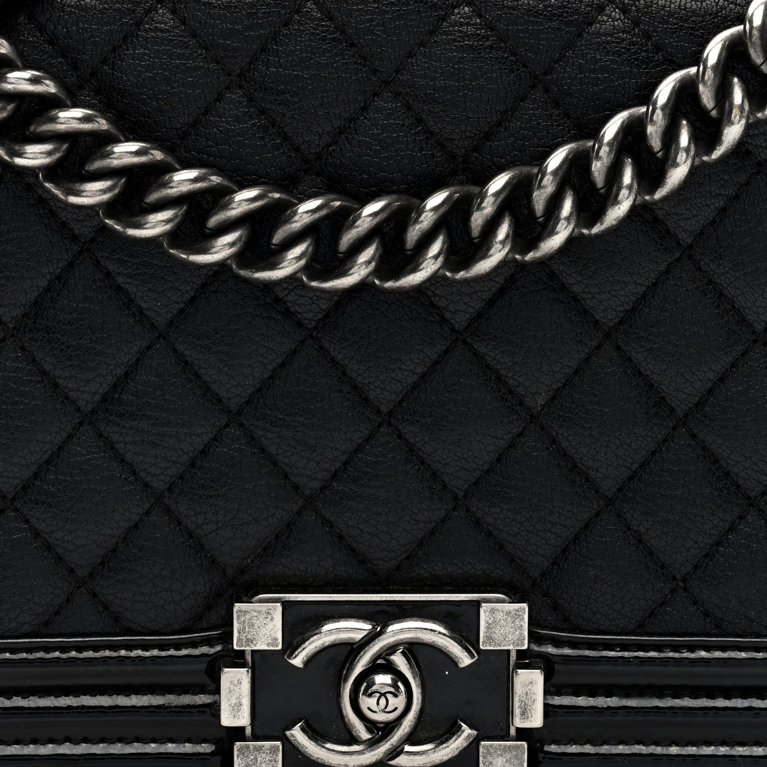 Chanel Goatskin Quilted Patent Medium Duo Boy Flap Black 8 of 10