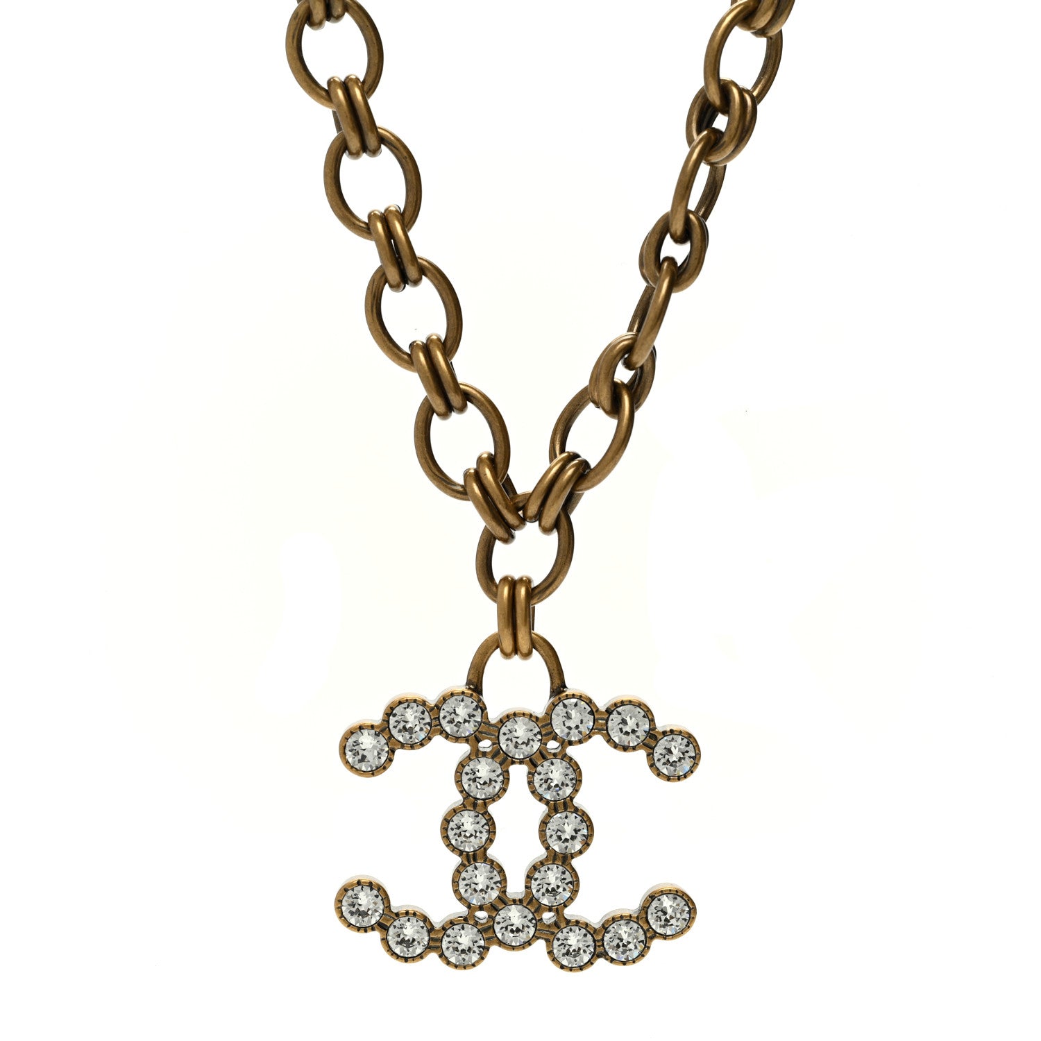 Chanel Crystal Chain Link CC Necklace Gold 1 of 6