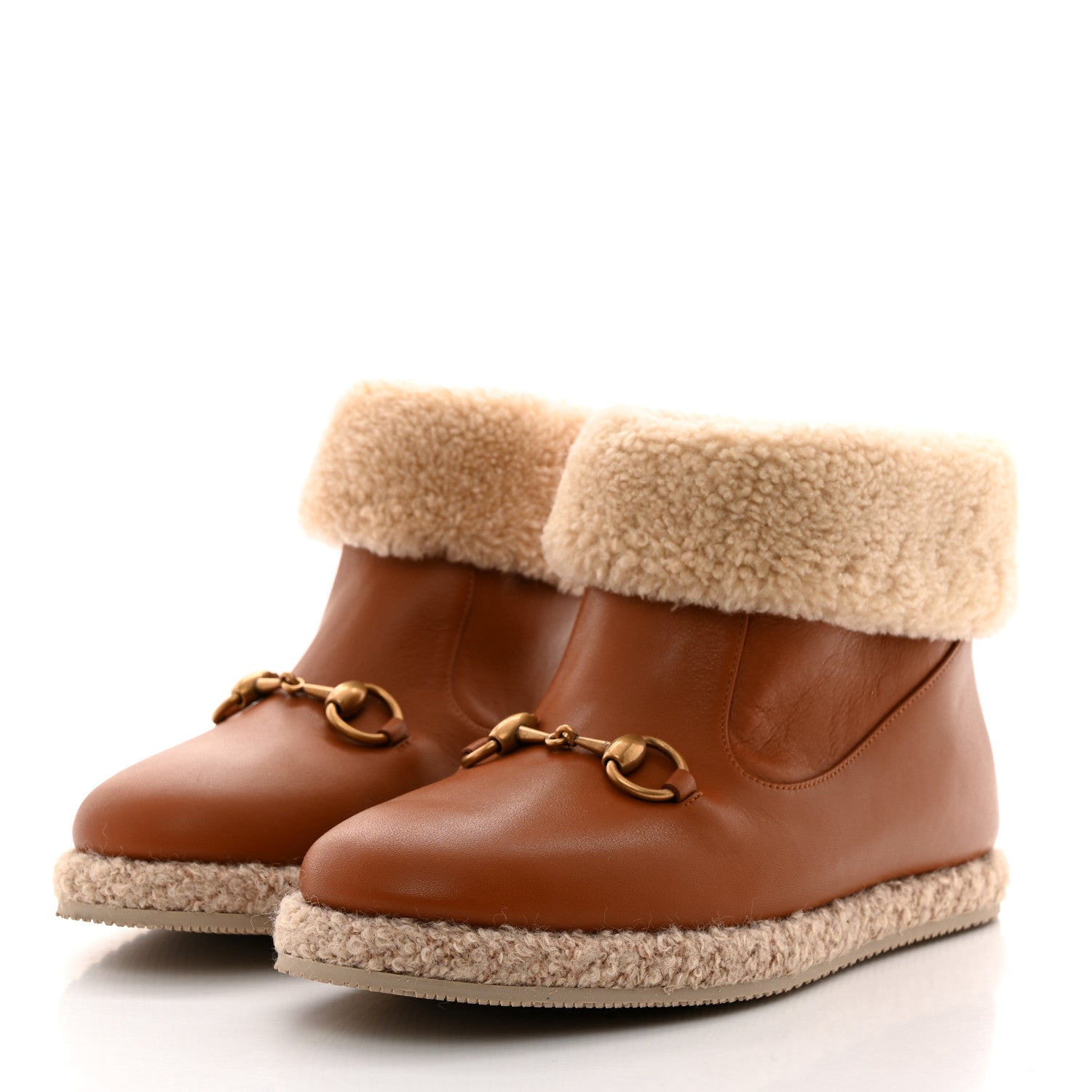 Gucci Calfskin Wool Womens Fria Horsebit Ankle Boots New 37 Caramel Butterscotch 3 of 9