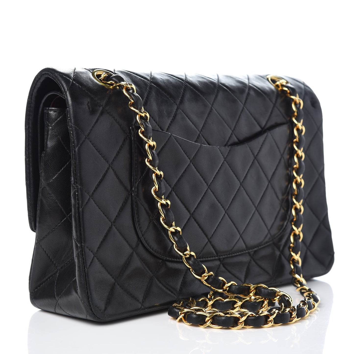Lambskin Quilted Medium Double Flap Black