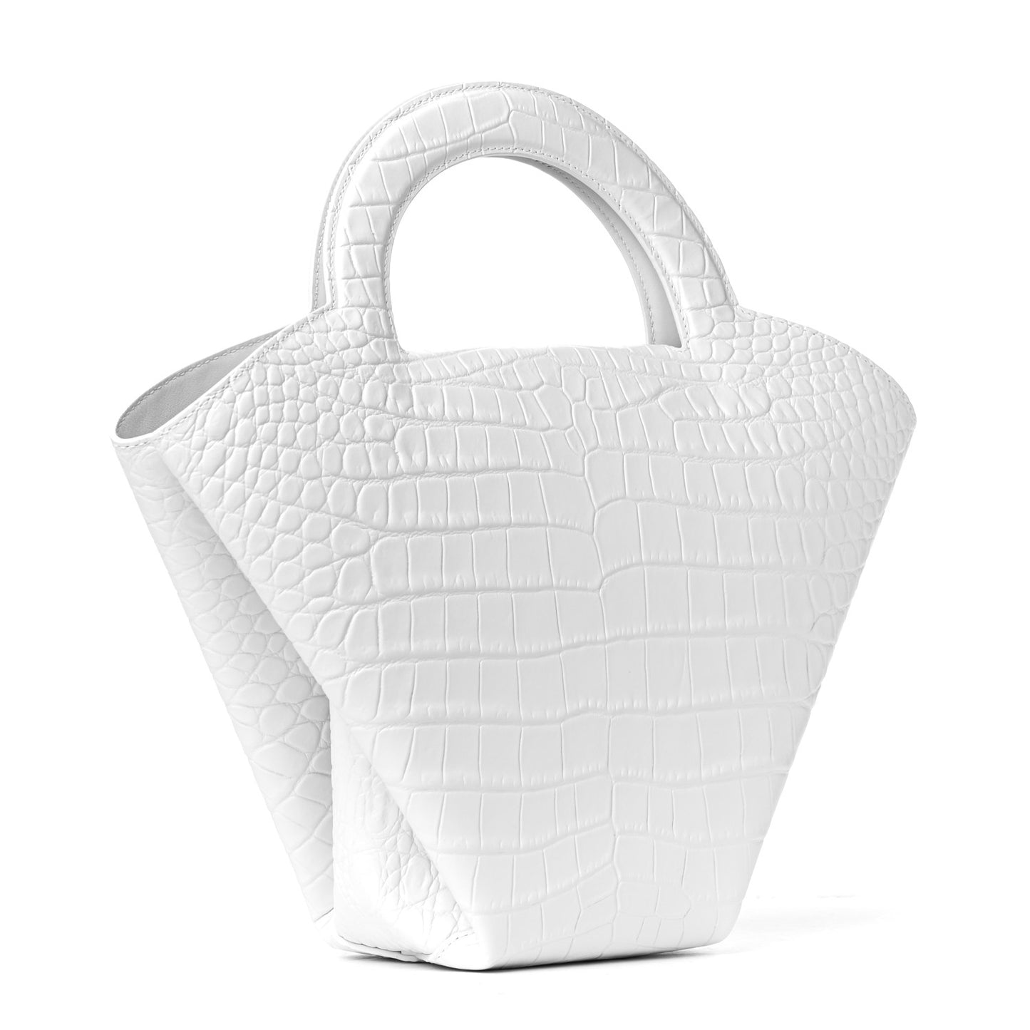 Calfskin Crocodile Embossed Doll Top Handle Bag White