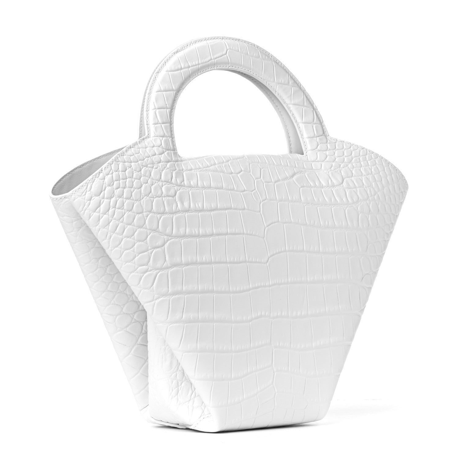 Bottega Veneta Calfskin Crocodile Embossed Doll Top Handle Bag White 4 of 8