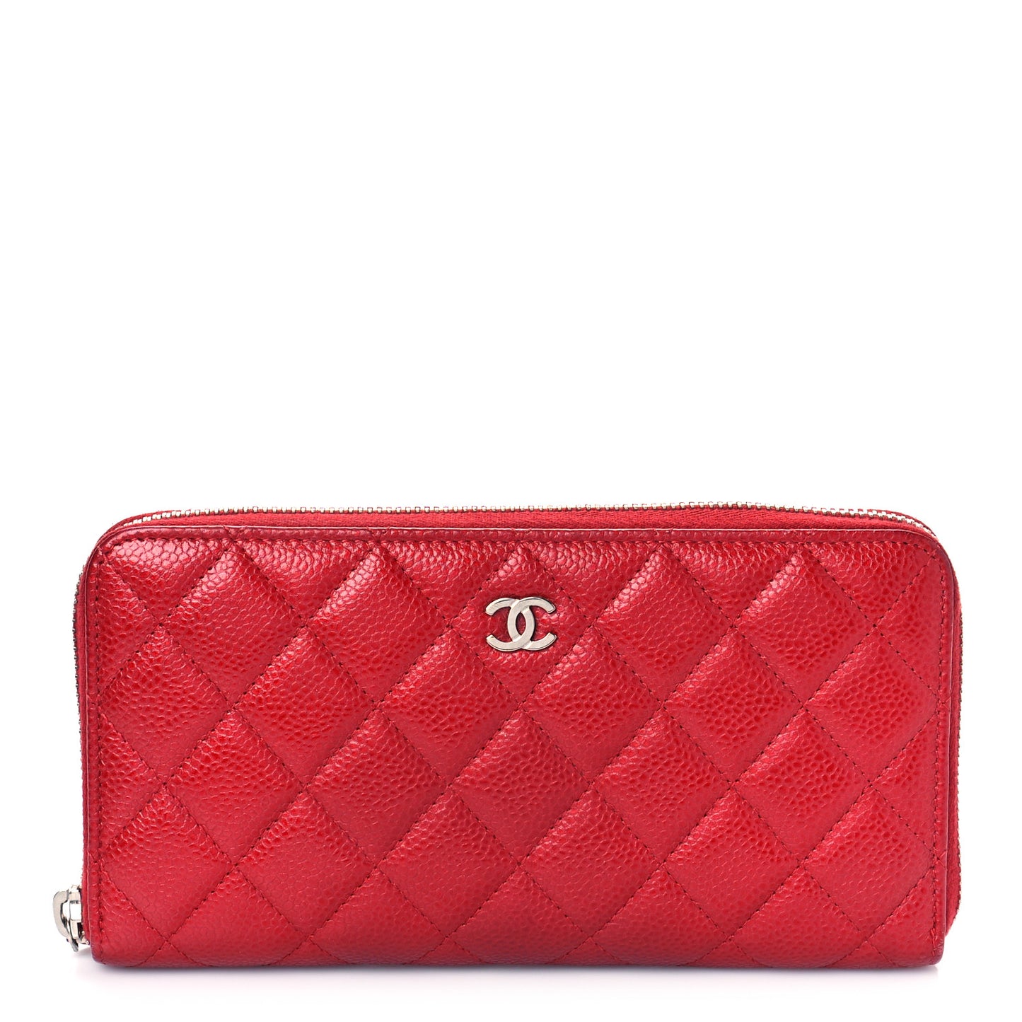Caviar Quilted Large Gusset Zip Around Wallet Red
