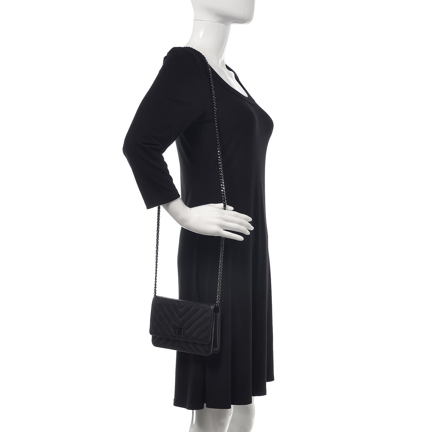 Chanel Sheepskin Chevron Reissue Wallet On Chain WOC So Black 2 of 15