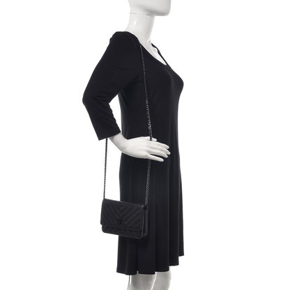 Chanel Sheepskin Chevron Reissue Wallet On Chain WOC So Black 2 of 15