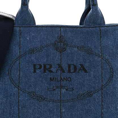 Prada Denim Small Logo Tote Bleu 8 of 10