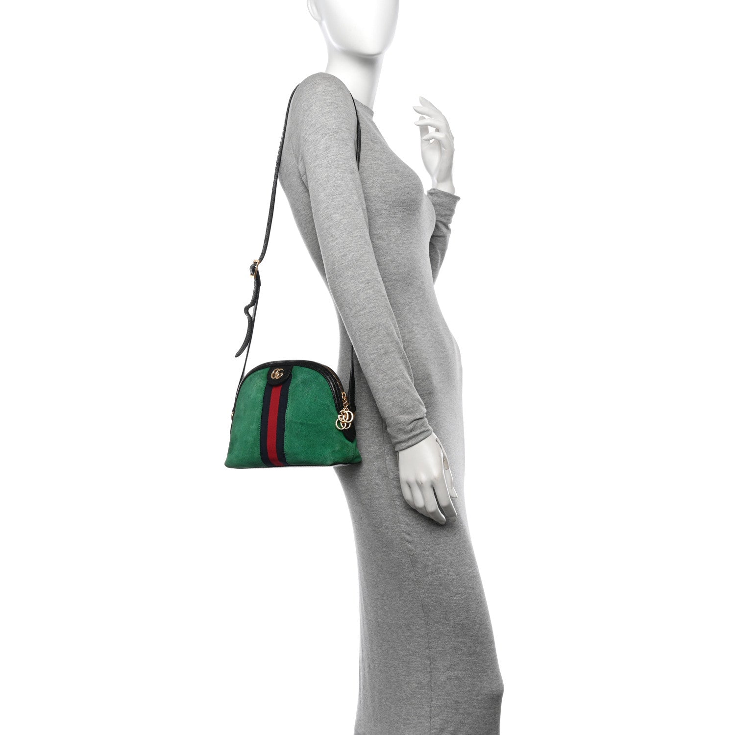 Gucci Suede Patent GG Web Small Ophidia Dome Shoulder Bag New Shamarock Black 2 of 16