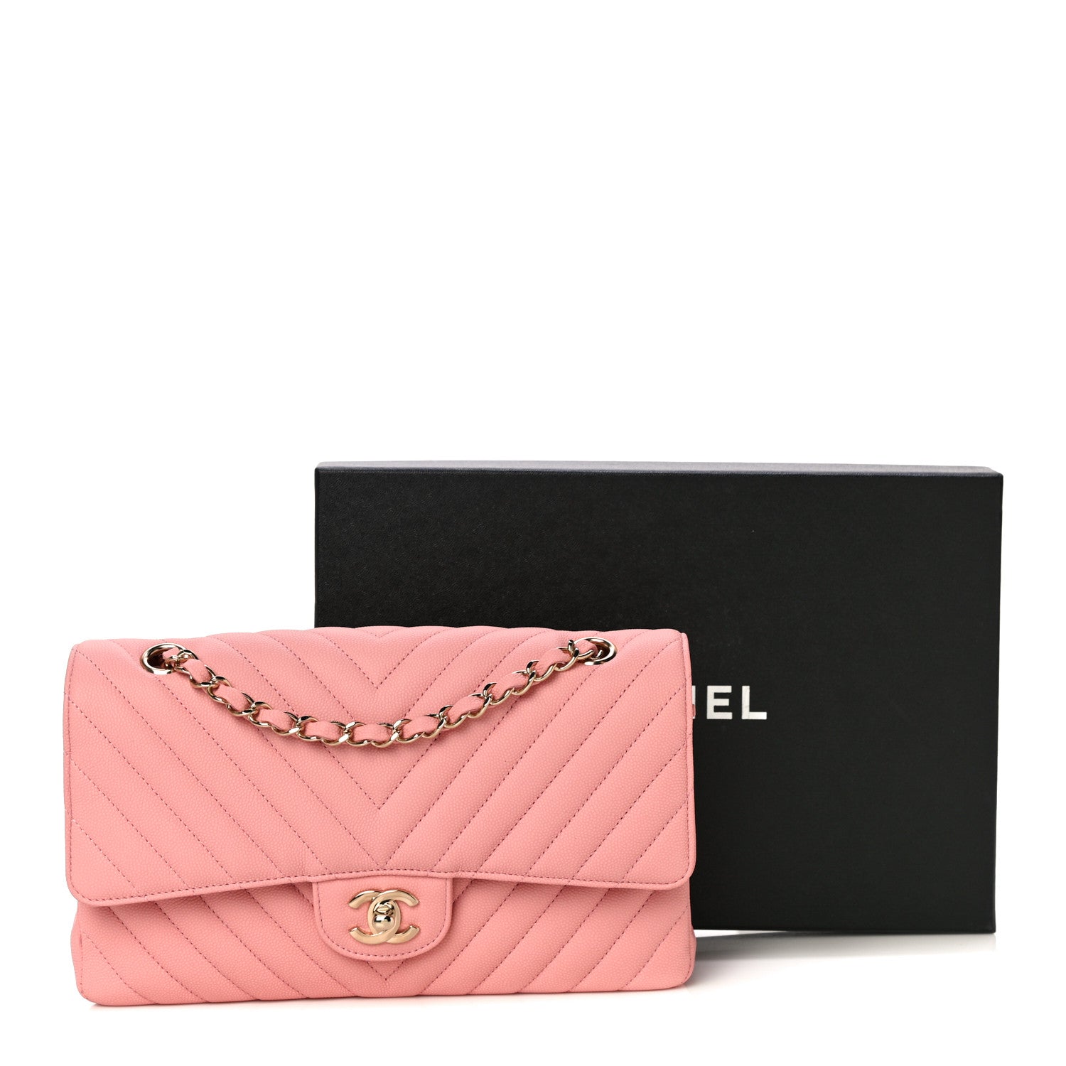 Chanel Caviar Flat Chevron Quilted Medium Double Flap Pink 12 of 12