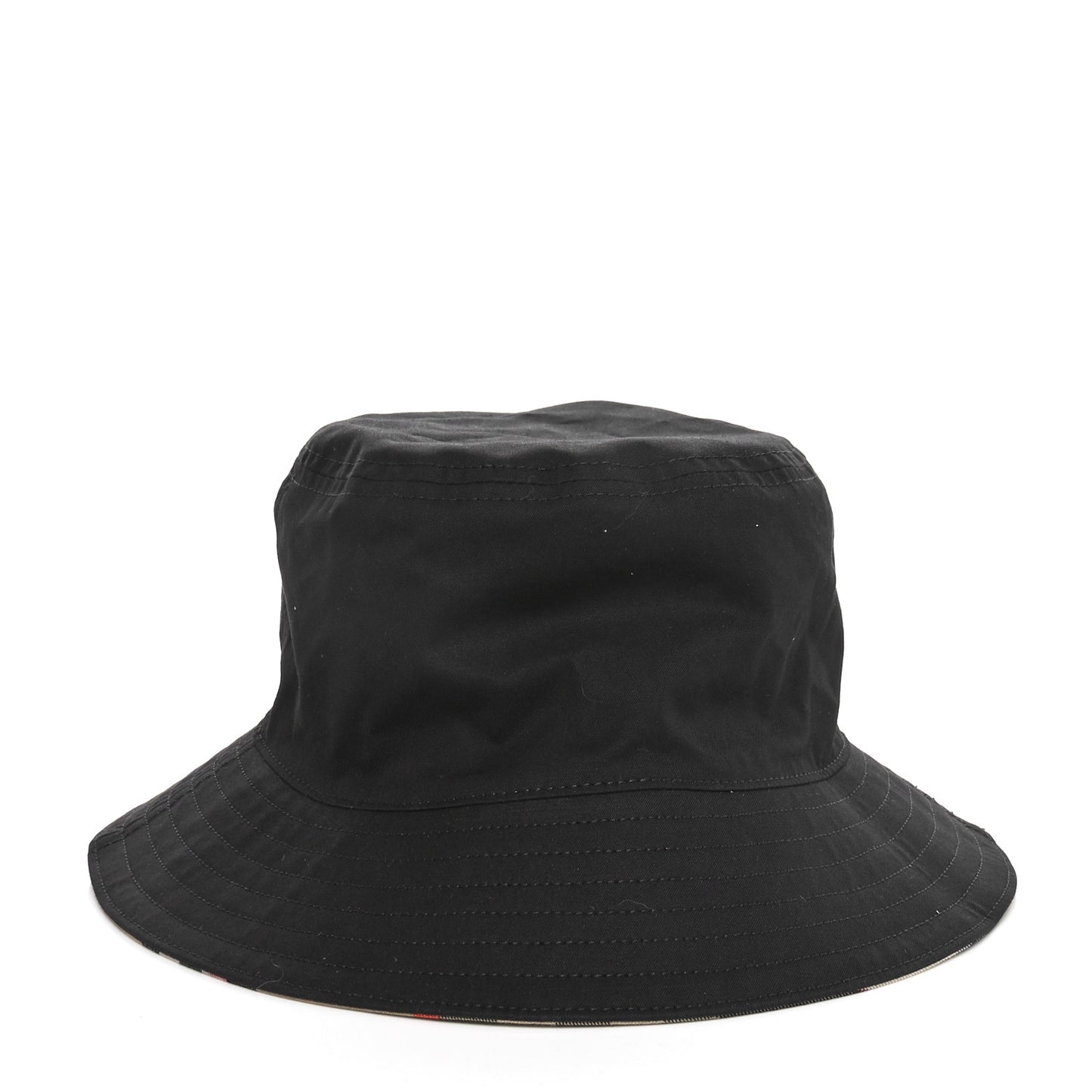 Cotton Gabardine Vintage Check Reversible Bucket Hat L Black Sand