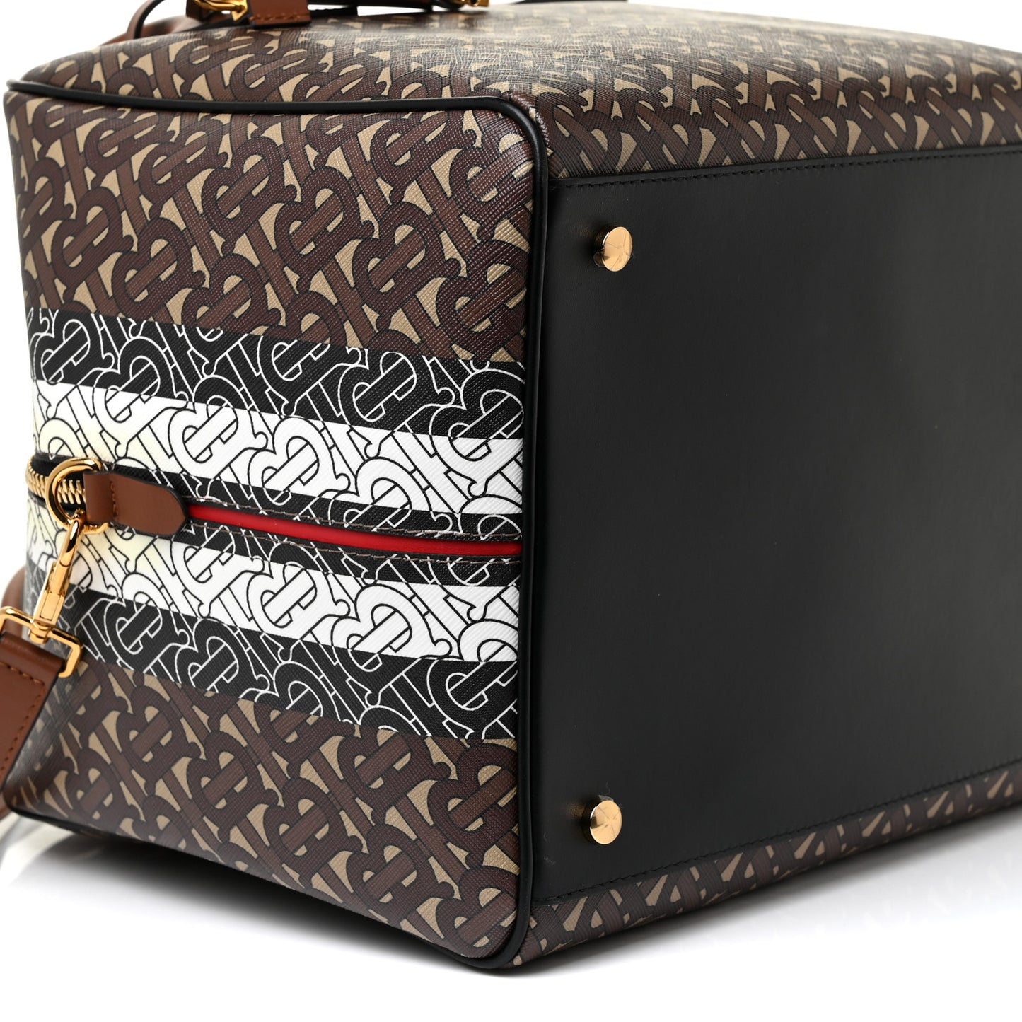 E-canvas Monogram Stripe Medium Cube Bowling Bag Bridle Brown