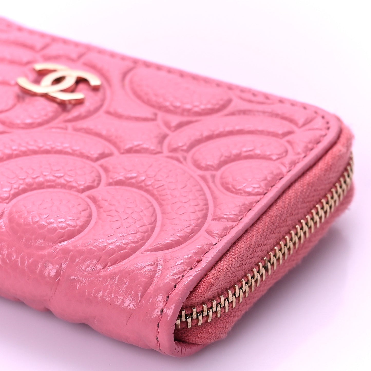 Caviar Camellia Embossed Key Holder Case Pink