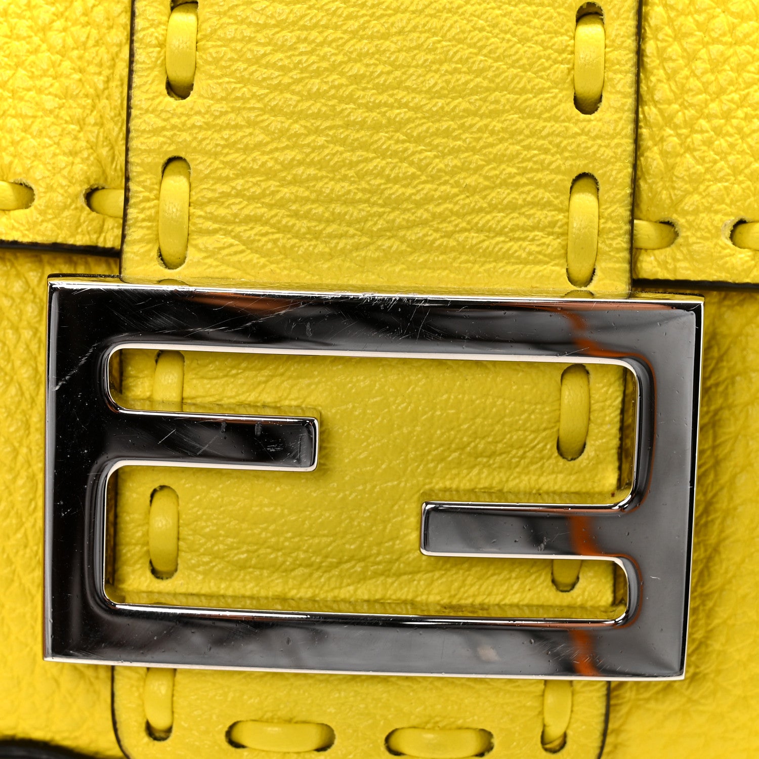 Fendi Cuoio Roma Sellerissima Nappa Sintetica Tape Stitch Mini Baguette Acid Yellow 11 of 15
